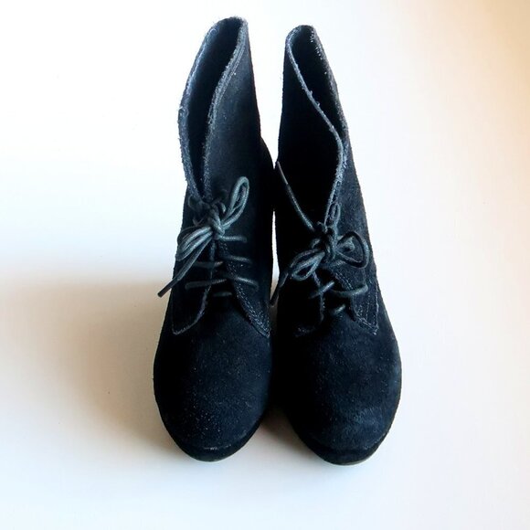 Steve Madden Black Suede Leather Wedge Heel Lace-up Ankle Boots / Booties Size 6 - Picture 4 of 16